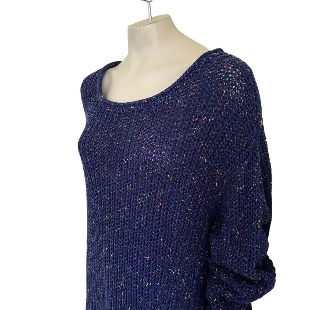 NEW FREE PEOPLE Neon Lights Pullover Sweater in Midnight Aura SZ L